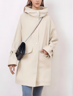 Women's Plain Hooded Coat with Button Front