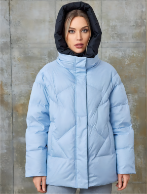 Women's Colorblock Zip Up Snap Button Hooded Puffer Coat